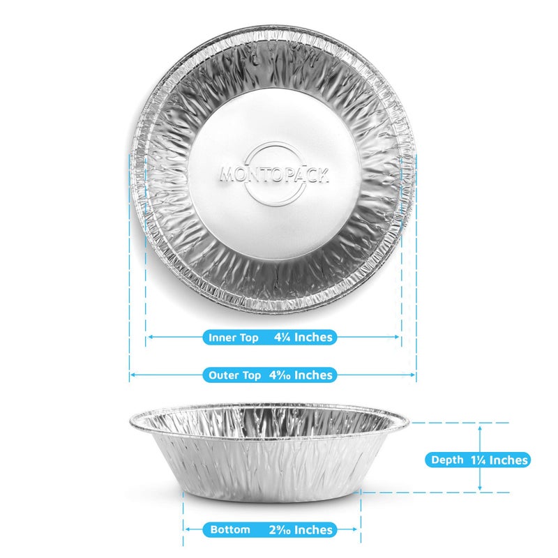 MontoPack Disposable 5" Aluminum Foil Pie/Tart Pans (100 Pack) | 5 Inch Round Cake Pan for Baking Personal Mini Pies, Homemade Cakes & Quiche | Oven Safe Foil Tins Easily Stack & Store Freeze & Reheat - Image 4